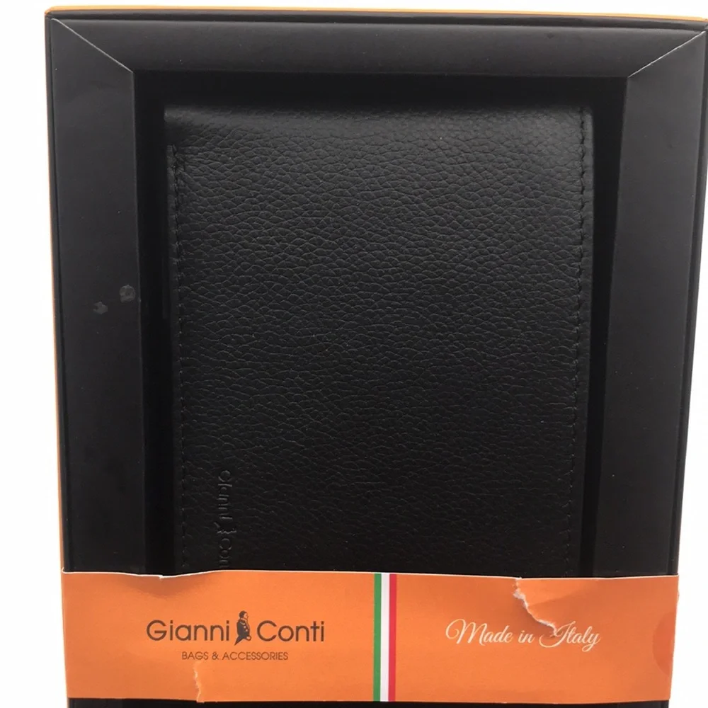 Gianni Conti Pebbled Black Leather Wallet and Card Holder Set